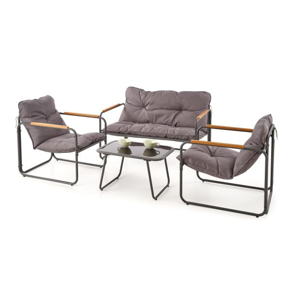 HUDSON, zestaw ogrodowy ( sofa, fotel 2x, ława ), popielaty / brązowy (1p=1zestaw)