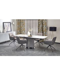 DANCAN stół rozkładany, biały marmur / popielaty / jasny popielaty / czarny (3p=1szt))