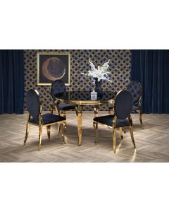 REGINALD_2 stół okrągły blat - szkło czarny, nogi - złoty (2p=1szt)