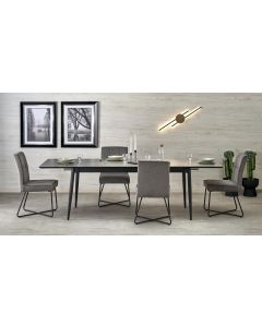 CHARLES stół rozkładany, blat - popielaty marmur, nogi - czarny