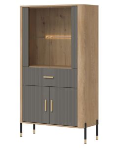 DANTE DT12 DĄB CREMONA T/SZARY MAT WITRYNA KPL