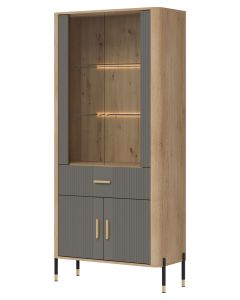 DANTE DT14 DĄB CREMONA T/SZARY MAT WITRYNA KPL