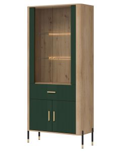 DANTE DT14 DĄB CREMONA T/ZIELONY MAT WITRYNA KPL