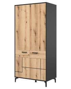 S-LINE SL08 DĄB E/CZARNY SZAFA KPL