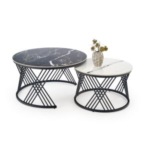 FLAMINGO zestaw 2 ław, czarny marmur / biały marmur / czarny (2p=1szt)