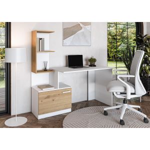 MISO biurko, biały / dąb artisan (2p=1szt)