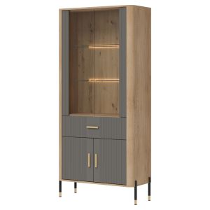 DANTE DT14 DĄB CREMONA T/SZARY MAT WITRYNA KPL